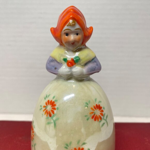 Vintage Hand-Painted Ceramic Dutch Girl Bell Figurine Floral Design 5" Tall Coll - Picture 2 of 9